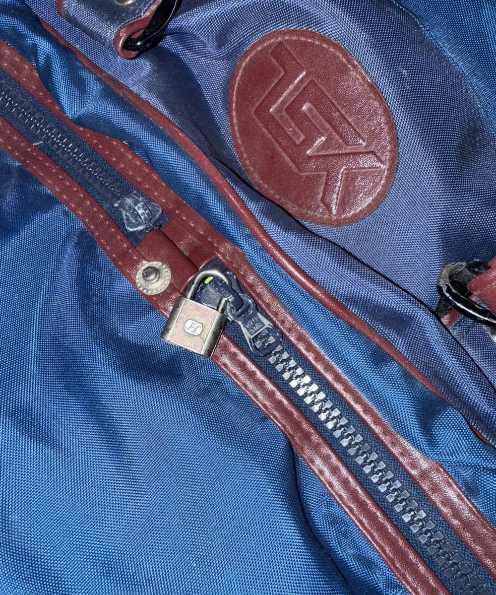 YSL Leather-Trim Navy Duffel Bag with Burgundy Accents